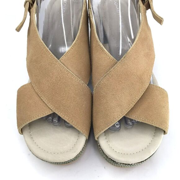 Donald J Pliner Sahar Wedge Sandal Womens 9.5 Tan Suede Crisscross Straps Padded - Picture 5 of 13